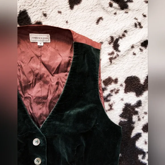 "JONES NEW YORK" WOME'S 80'S/90'S VELOUR VEST - GREEN MOSS - Picture 3 of 4